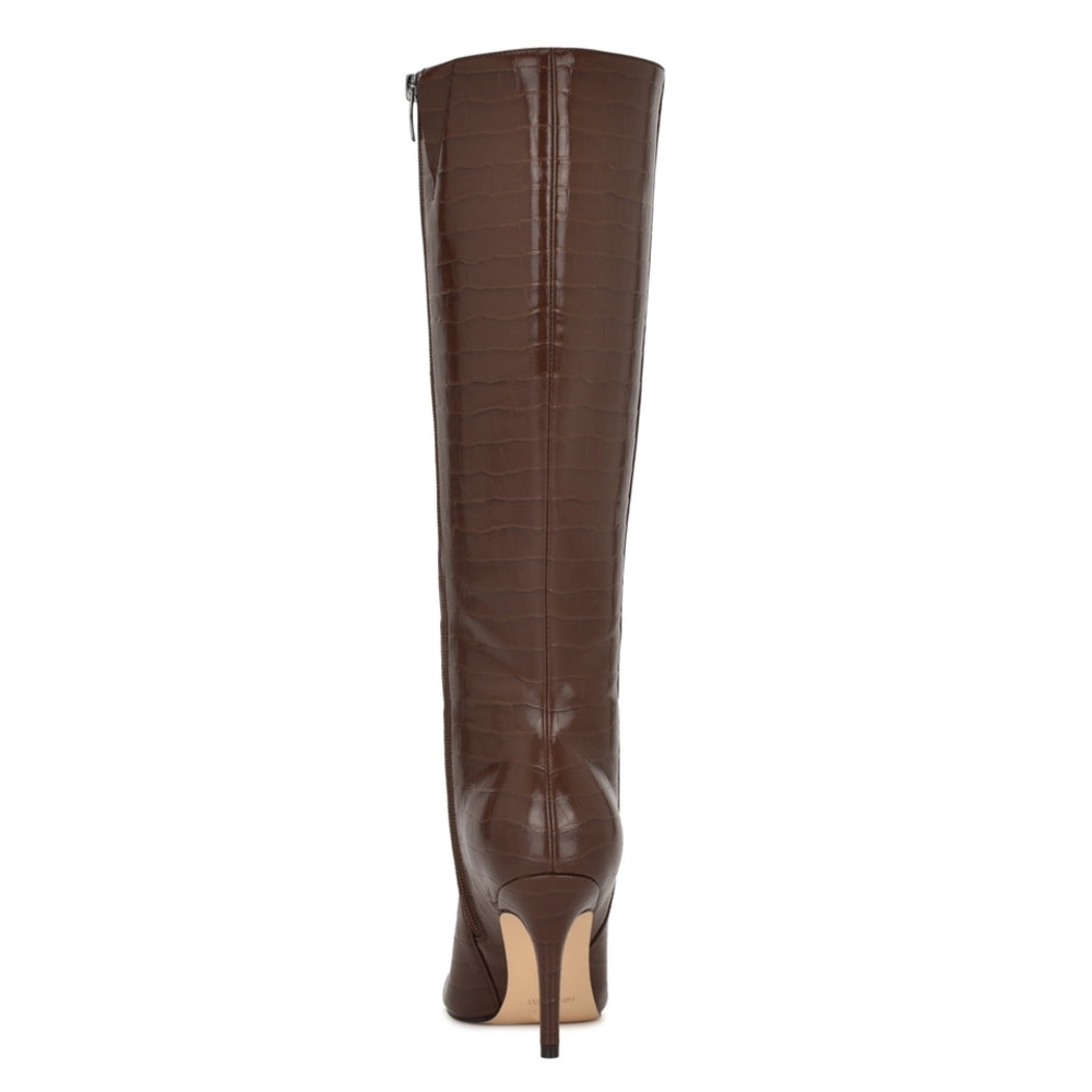 Nine West Dark Brown Croc-Embossed Heeled Boots - Picture 4 of 5